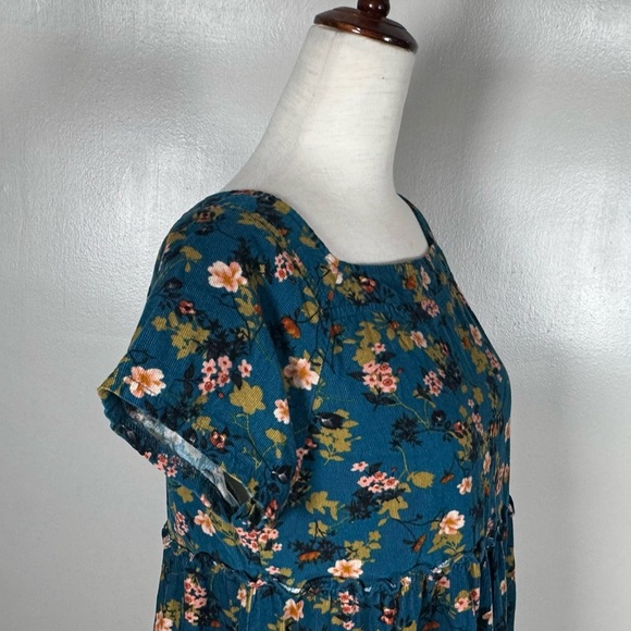 Natural Life Sz S Berkley Corduroy Teal Blue Square Neck Short Sleeve Maxi Dress - Picture 7 of 11